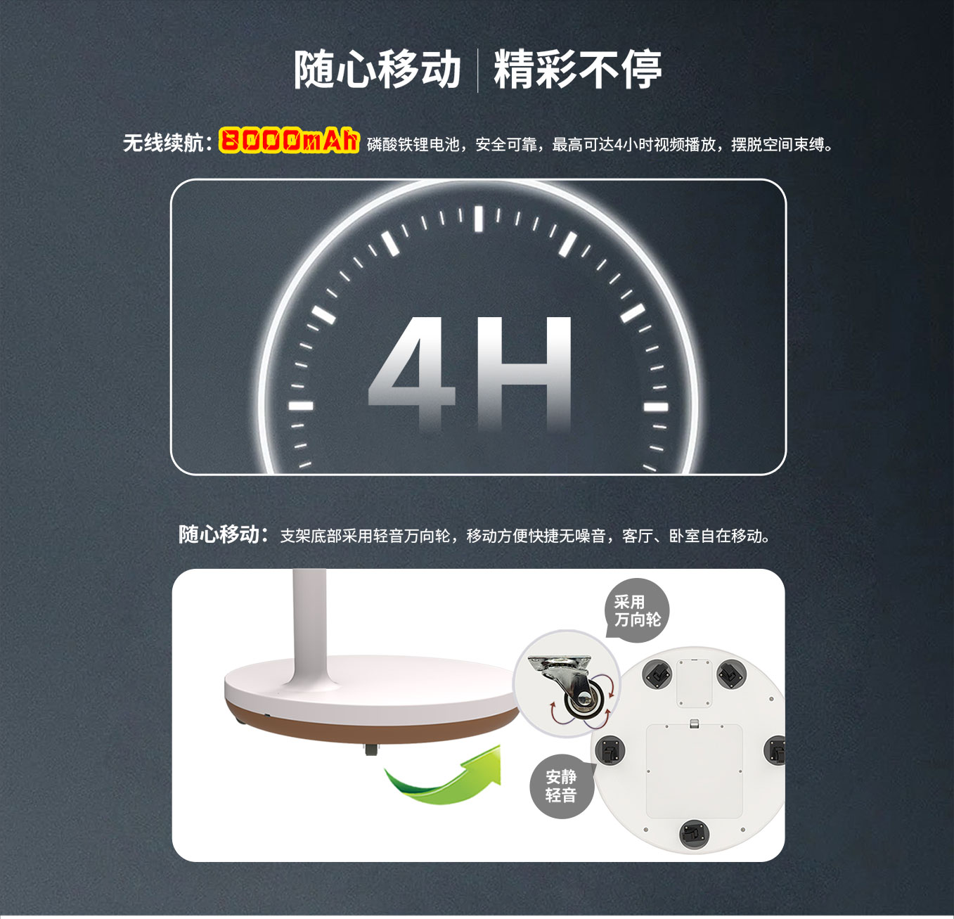 极悦娱乐科技25寸智由屏闺蜜机内置大容量电池，全屋移动